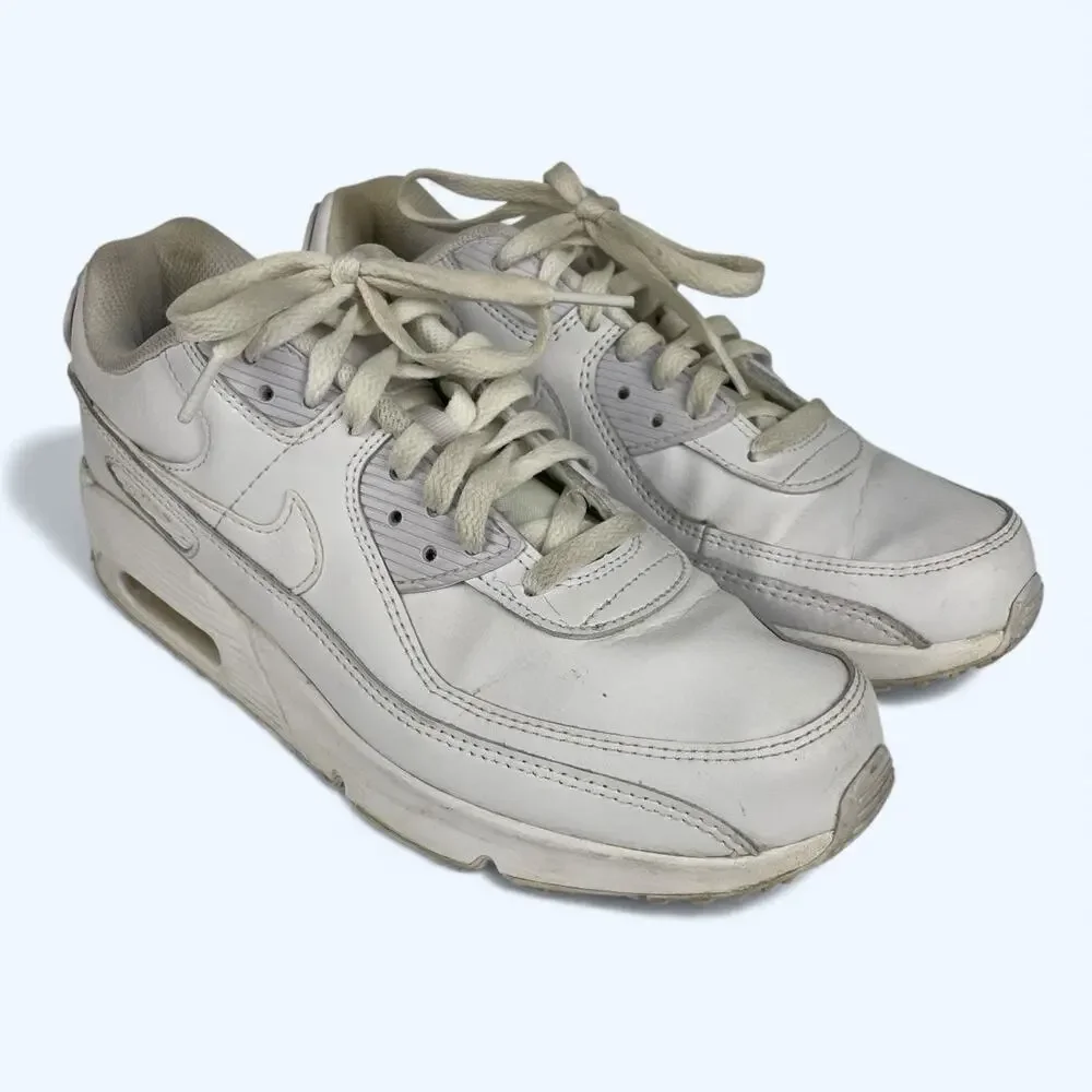 Nike Air Max 90 Leather Athletic Shoes CD6864-100 White Youth Size 7